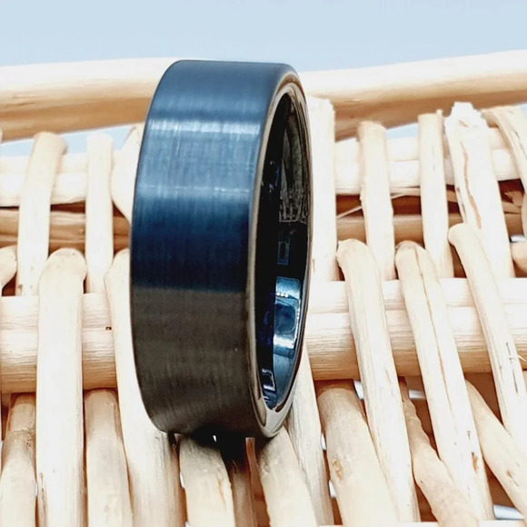 "Pipe Cut Brushed Black Tungsten Wedding Ring, GALTUN232 - Picture 5 of 5